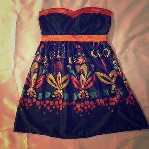 Unique strapless multi colored dress